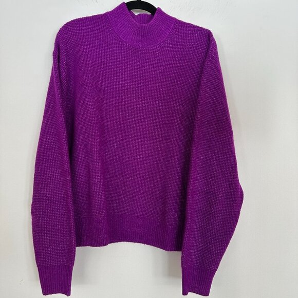 GAP Purple Waffle Knit Mock Neck Sweater | Size L | Wool Blend - Picture 1 of 6